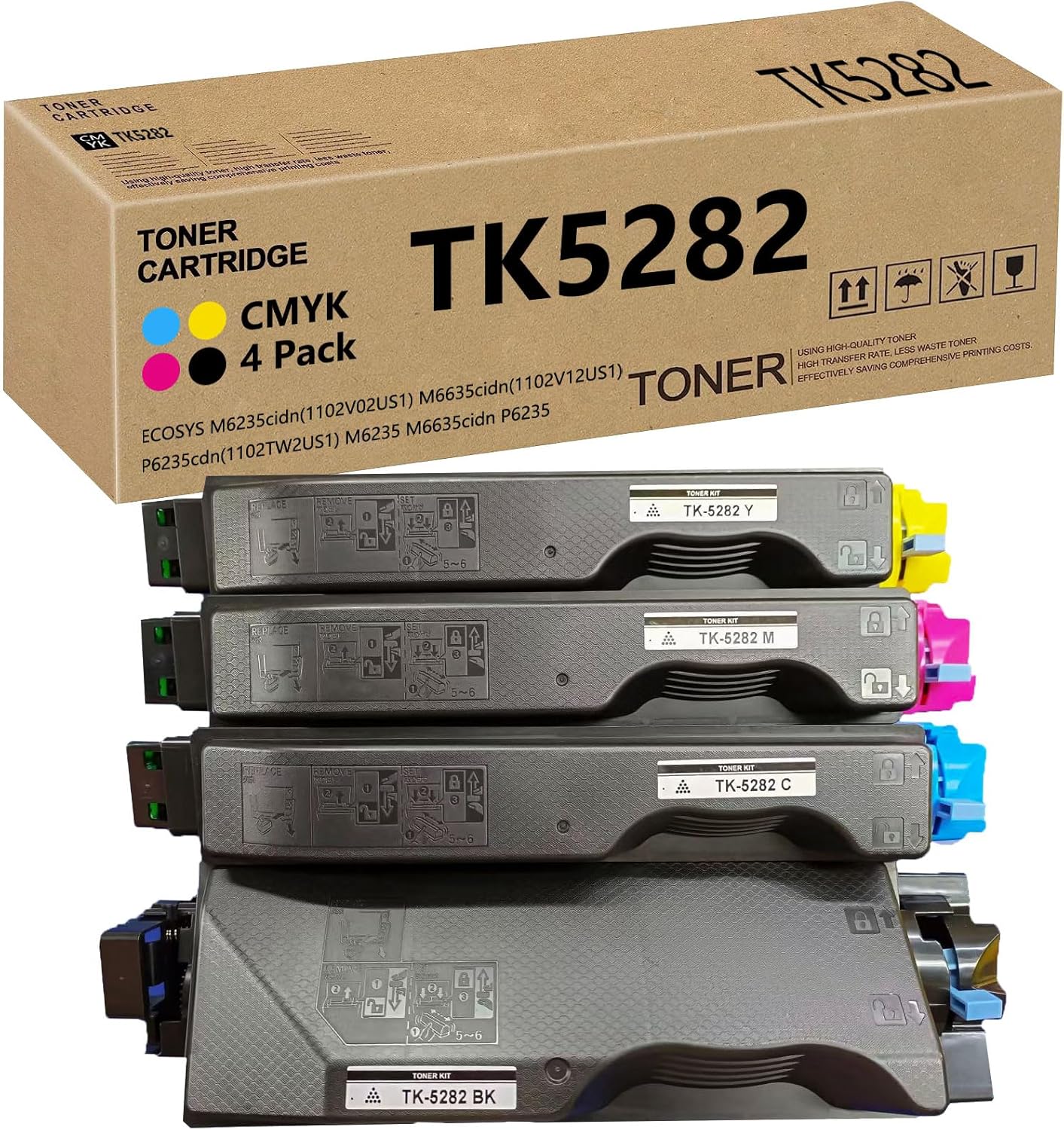 kit 4 toner TK5282K TK5282C TK5282M TK5282Y (1BK + 1C + 1M + 1Y) para Kyocera M6635cidn e outros - Imagem 3